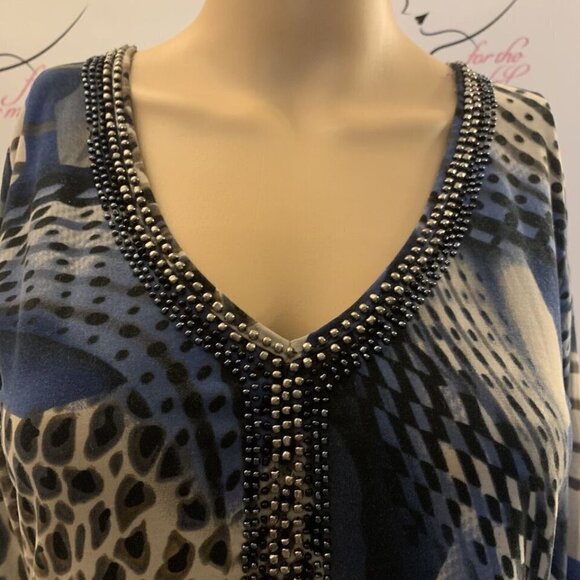 Merchant. Sz M (runs small). Beaded Asymmetrical Fit & Flare Stretch Dress. B94 - Picture 3 of 6